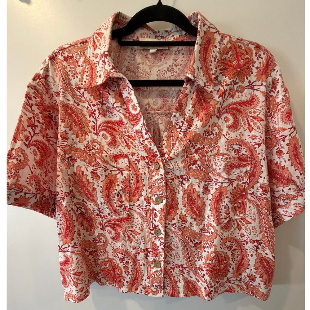 Cynthia Rowley Red and White Paisley Button Down Boxy Fit Womens Large